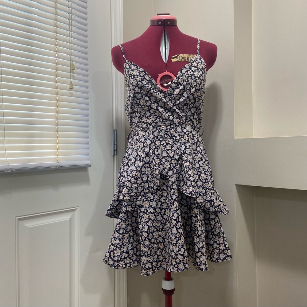 Iris Black and Cream Floral Mini Dress